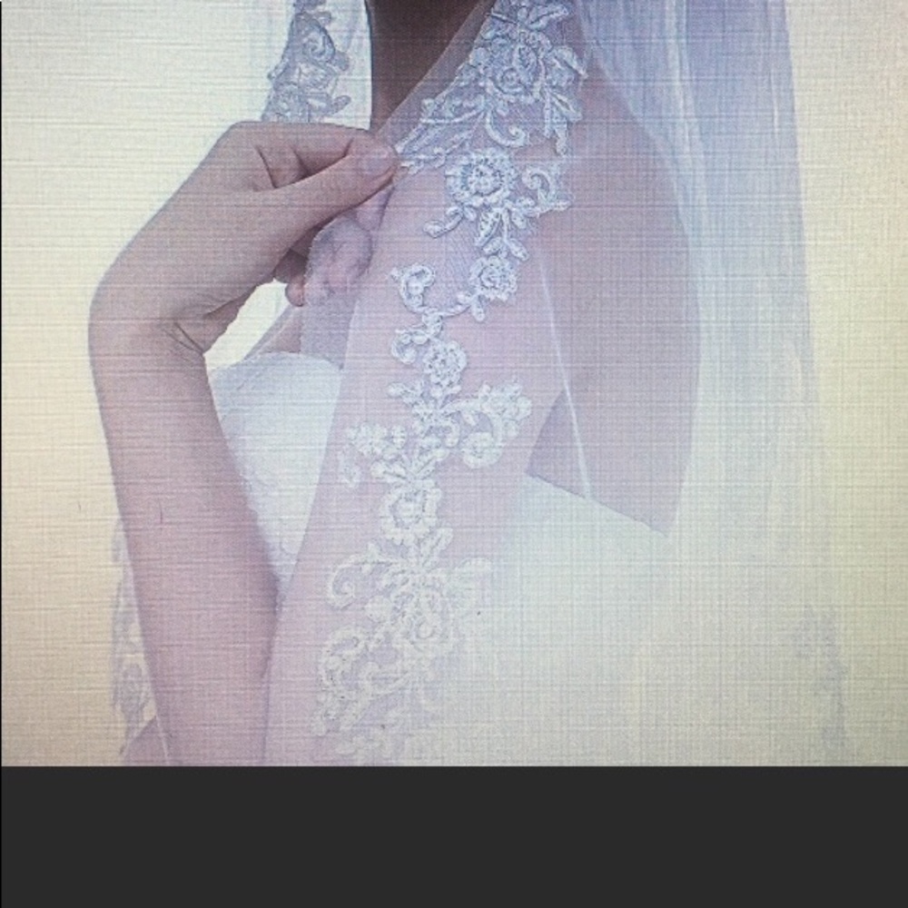 Short 2t ivory wedding veil with appliqués